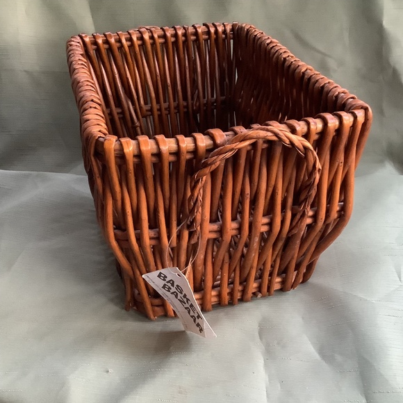 Rectangular shape wicker bamboo 2-handle Basket Bazaar tag attached 12” L x 9” W - Picture 1 of 4